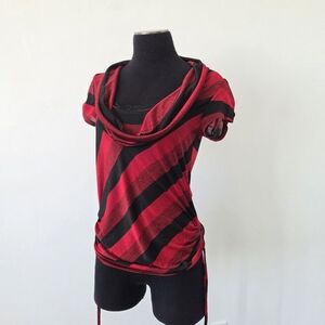 Y2K Top Red Black Striped Ruched Bratz 90s Whimsygoth Fairy Grunge Romantic Goth